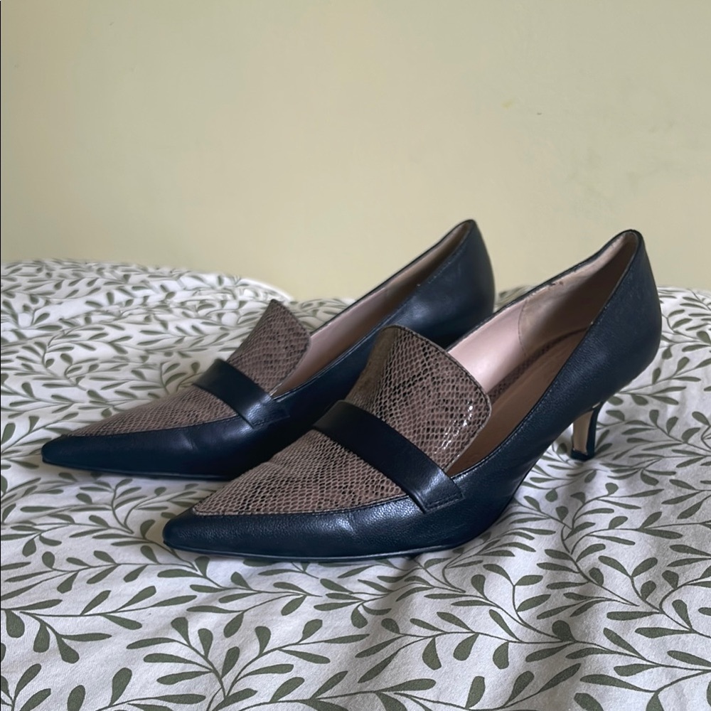 Elegant Black and Brown Faux Snakeskin Women's Kitten Heels - Joe Fresh size 8